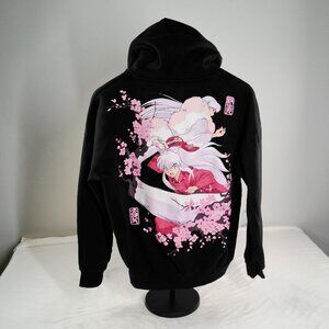 Inuyasha Anime Hoodie Black Pink Graphic Pullover Sweatshirt Unisex S